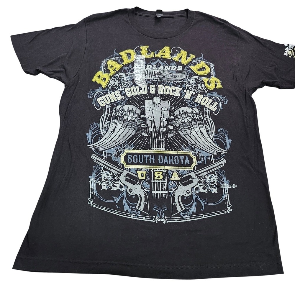 Tultex Badlands Pawn Guns Gold Rock N Roll South Dakota Graphic T-Shirt Large
